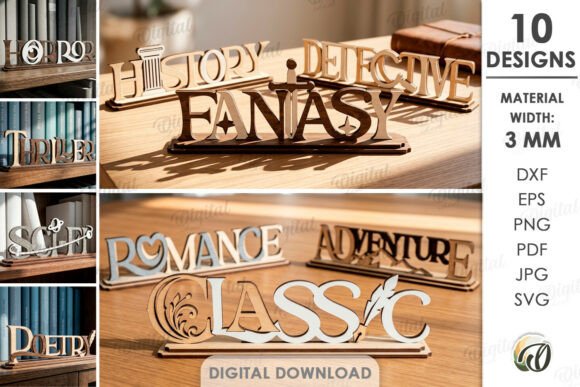 Download Book Genre Stands Bundle Laser Cut - Book Collection
