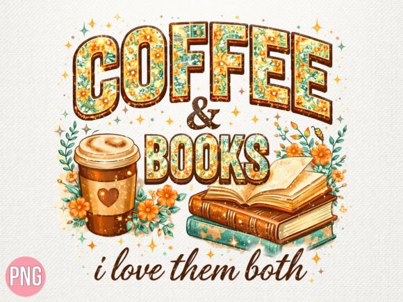 Download Coffee and Books Floral Design PNG - Book Collection