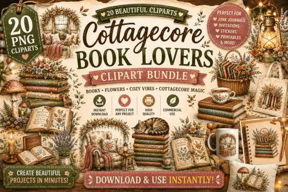 Download Cottagecore Book Lovers Clipart Bundle - Book Collection