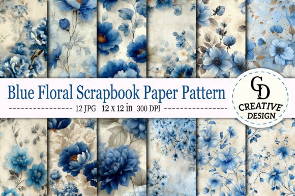 Download Blue Floral Scrapbook Paper Pattern - Book Collection