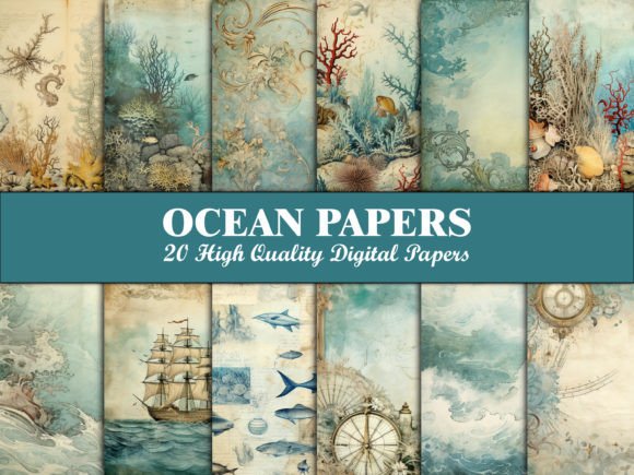 Download Sea Scrapbook Paper Blue Ocean Pattern - Book Collection