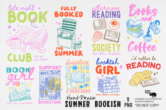 Download Summer Bookish Hand-Drawn PNG Bundle - Book Collection