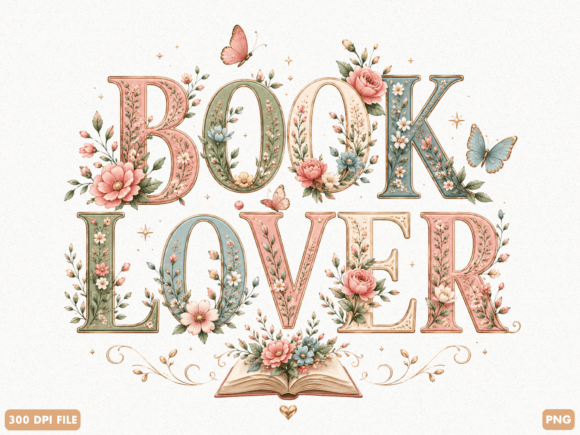 Download Book Lover Floral Typography PNG - Book Collection